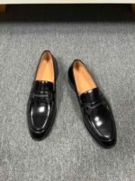 Ferragamo Black Gloss Patent Leather Buckle Men Formal Slip-On Loafers - Image 2