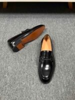 Ferragamo Black Gloss Patent Leather Buckle Men Formal Slip-On Loafers - Image 4