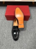 Ferragamo Black Gloss Patent Leather Buckle Men Formal Slip-On Loafers - Image 3