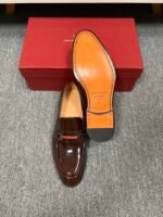 Ferragamo Brown Patent Leather Red Strap Buckle Men Formal Slip-On Loafers - Image 3