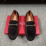 Ferragamo Black Corduroy Gold Horsebit Men Casual Formal Slip-On Loafers