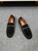 Ferragamo Black Corduroy Gold Horsebit Men Casual Formal Slip-On Loafers - Image 2