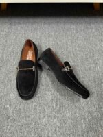 Ferragamo Black Corduroy Gold Horsebit Men Casual Formal Slip-On Loafers - Image 5