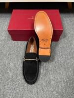 Ferragamo Black Corduroy Gold Horsebit Men Casual Formal Slip-On Loafers - Image 3