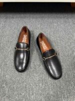 Ferragamo Black Soft Leather Gold Horsebit Men Formal Slip-On Loafers - Image 2