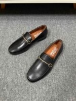 Ferragamo Black Soft Leather Gold Horsebit Men Formal Slip-On Loafers - Image 6