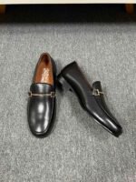 Ferragamo Black Soft Leather Gold Horsebit Men Formal Slip-On Loafers - Image 5