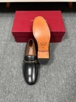 Ferragamo Black Soft Leather Gold Horsebit Men Formal Slip-On Loafers - Image 3