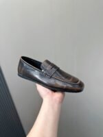 Ferragamo Vintage Gradient Brown Leather Men Formal Slip-On Penny Loafers - Image 9
