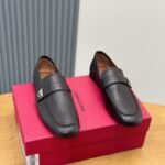 Ferragamo Dark Brown Leather Buckle Men Formal Slip-On Loafers