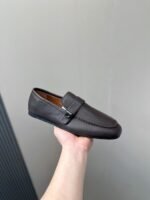 Ferragamo Dark Brown Leather Buckle Men Formal Slip-On Loafers - Image 9