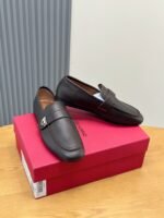 Ferragamo Dark Brown Leather Buckle Men Formal Slip-On Loafers - Image 5