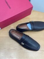 Ferragamo Dark Brown Leather Buckle Men Formal Slip-On Loafers - Image 4