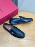 Ferragamo Black Soft Leather Metal Buckle Men Formal Slip-On Loafers - Image 2