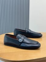 Ferragamo Black Soft Leather Metal Buckle Men Formal Slip-On Loafers - Image 8