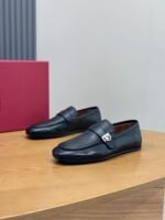 Ferragamo Black Soft Leather Metal Buckle Men Formal Slip-On Loafers - Image 6