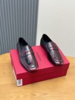 Ferragamo Vintage Wine Red Gradient Leather Men Formal Slip-On Loafers
