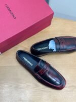 Ferragamo Vintage Wine Red Gradient Leather Men Formal Slip-On Loafers - Image 4