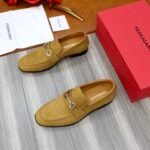 Ferragamo Khaki Suede Metal Buckle Men Casual Formal Slip-On Loafers - Image 9