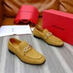 Ferragamo Khaki Suede Metal Buckle Men Casual Formal Slip-On Loafers - Image 8