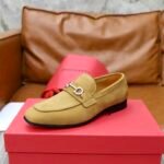 Ferragamo Khaki Suede Metal Buckle Men Casual Formal Slip-On Loafers - Image 6