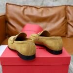 Ferragamo Khaki Suede Metal Buckle Men Casual Formal Slip-On Loafers - Image 5