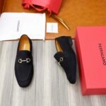 Ferragamo Black Matte Suede Color Matching Buckle Men Casual Slip-On Loafers - Image 8