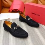 Ferragamo Black Matte Suede Color Matching Buckle Men Casual Slip-On Loafers - Image 6