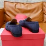Ferragamo Navy Blue Pebbled Leather Gancini Men Casual Slip-On Loafers - Image 4