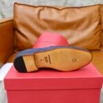 Ferragamo Navy Blue Pebbled Leather Gancini Men Casual Slip-On Loafers - Image 3