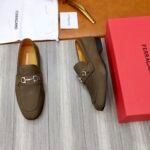 Ferragamo Olive Brown Pebbled Leather Gancini Men Slip-On Loafers - Image 9