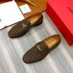 Ferragamo Olive Brown Pebbled Leather Gancini Men Slip-On Loafers - Image 8