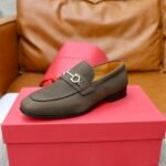 Ferragamo Olive Brown Pebbled Leather Gancini Men Slip-On Loafers - Image 5