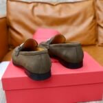 Ferragamo Olive Brown Pebbled Leather Gancini Men Slip-On Loafers - Image 4