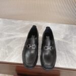 Ferragamo Black Leather Gunmetal Buckle Thick Sole Men Casual Formal Loafers