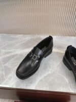 Ferragamo Black Leather Gunmetal Buckle Thick Sole Men Casual Formal Loafers - Image 8