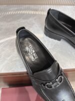 Ferragamo Black Leather Gunmetal Buckle Thick Sole Men Casual Formal Loafers - Image 6