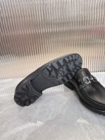 Ferragamo Black Leather Gunmetal Buckle Thick Sole Men Casual Formal Loafers - Image 3