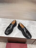 Ferragamo Black Polished Leather Silver Buckle Thick Sole Men Slip-On Loafers - Image 2