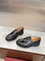 Ferragamo Black Polished Leather Silver Buckle Thick Sole Men Slip-On Loafers - Image 9