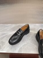 Ferragamo Black Polished Leather Silver Buckle Thick Sole Men Slip-On Loafers - Image 8