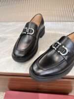 Ferragamo Black Polished Leather Silver Buckle Thick Sole Men Slip-On Loafers - Image 6