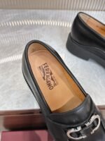 Ferragamo Black Polished Leather Silver Buckle Thick Sole Men Slip-On Loafers - Image 5