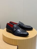 Ferragamo Black Smooth Leather Grosgrain Strap Men Formal Slip-On Loafers - Image 9