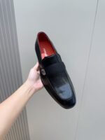Ferragamo Black Smooth Leather Grosgrain Strap Men Formal Slip-On Loafers - Image 8