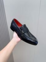 Ferragamo Black Smooth Leather Grosgrain Strap Men Formal Slip-On Loafers - Image 7