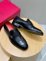 Ferragamo Black Smooth Leather Grosgrain Strap Men Formal Slip-On Loafers - Image 5