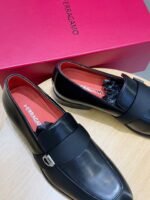 Ferragamo Black Smooth Leather Grosgrain Strap Men Formal Slip-On Loafers - Image 4