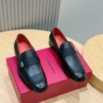 Ferragamo Black Pebbled Leather Grosgrain Men Formal Slip-On Loafers