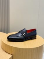 Ferragamo Black Pebbled Leather Grosgrain Men Formal Slip-On Loafers - Image 2